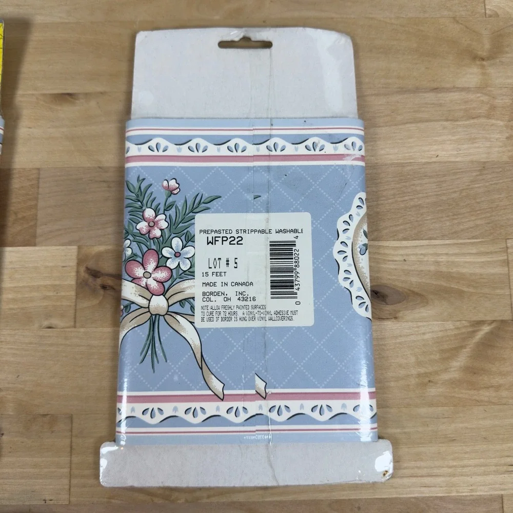 Vintage Borden Floral Heart Wallpaper Border Blue Pink 3 Rolls 45ft